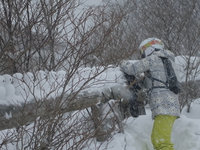 吹雪の中の雪だるま作り